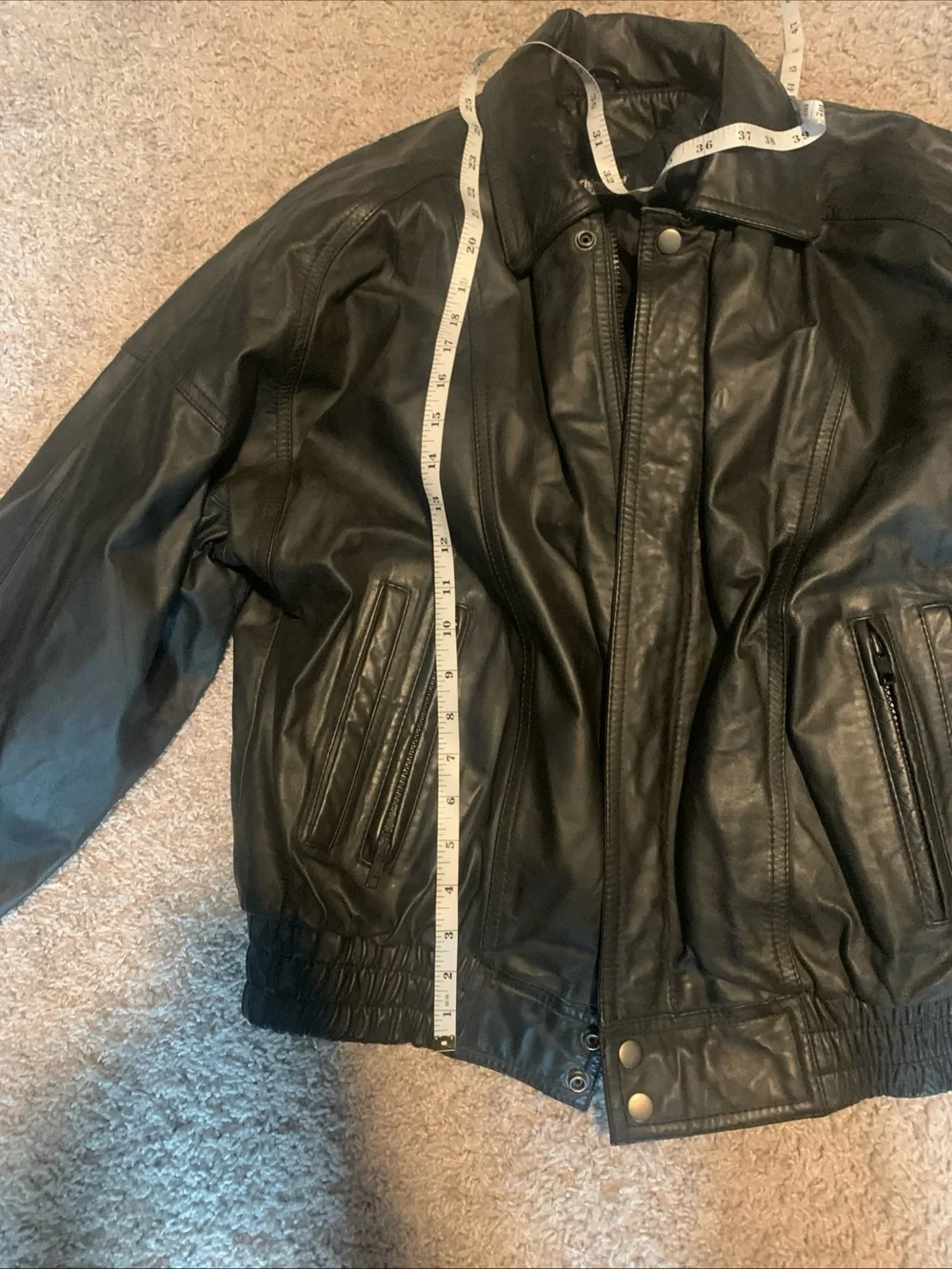 Vintage Men's Black Leather Jacket - Classic Bomber Style Sz Medium
